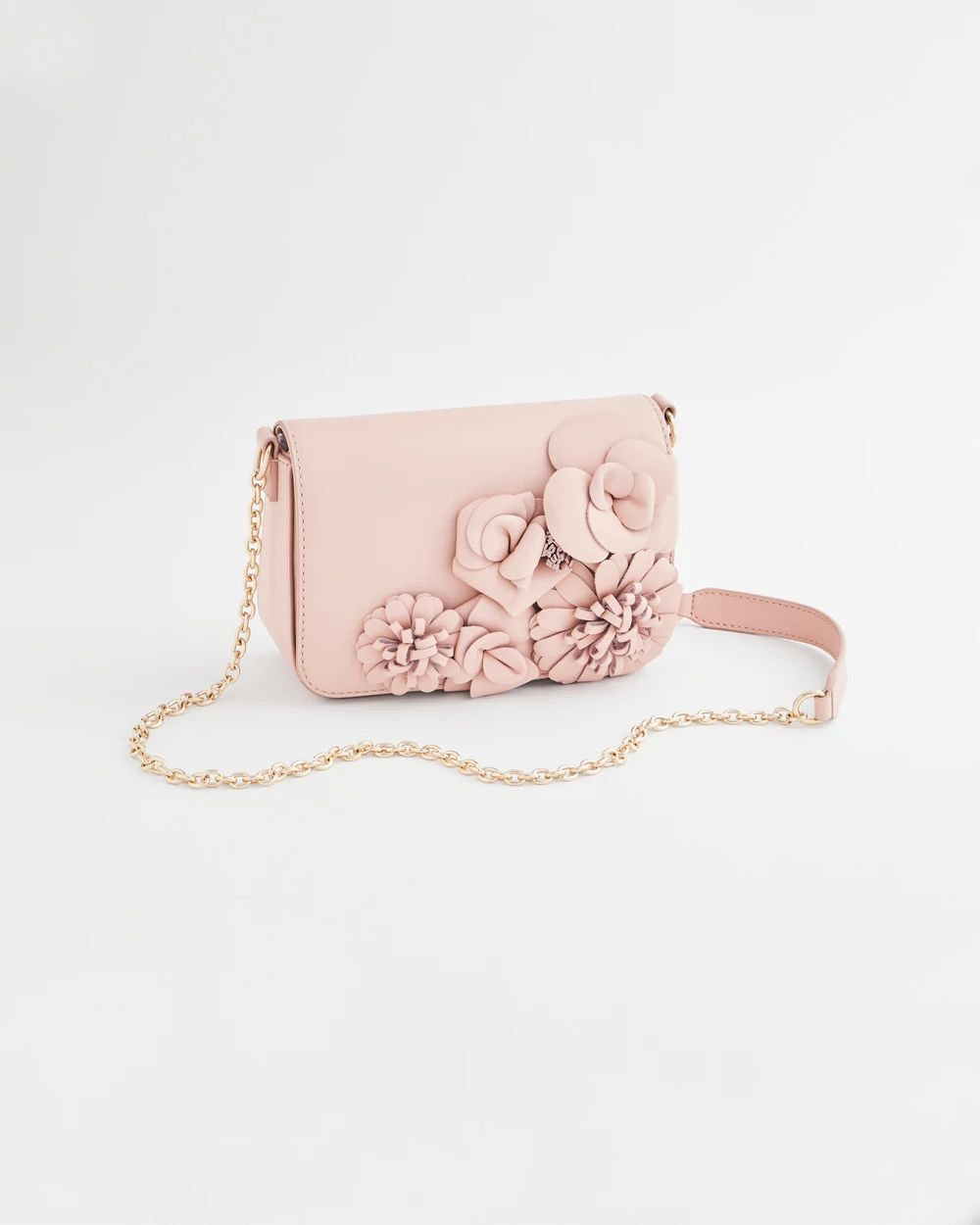Floral Appliqué Leather Crossbody Bag