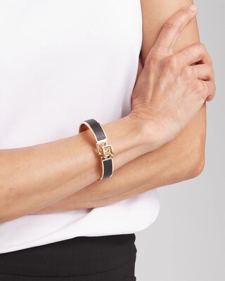 Chico's Click Black Leather Bangle Bracelet