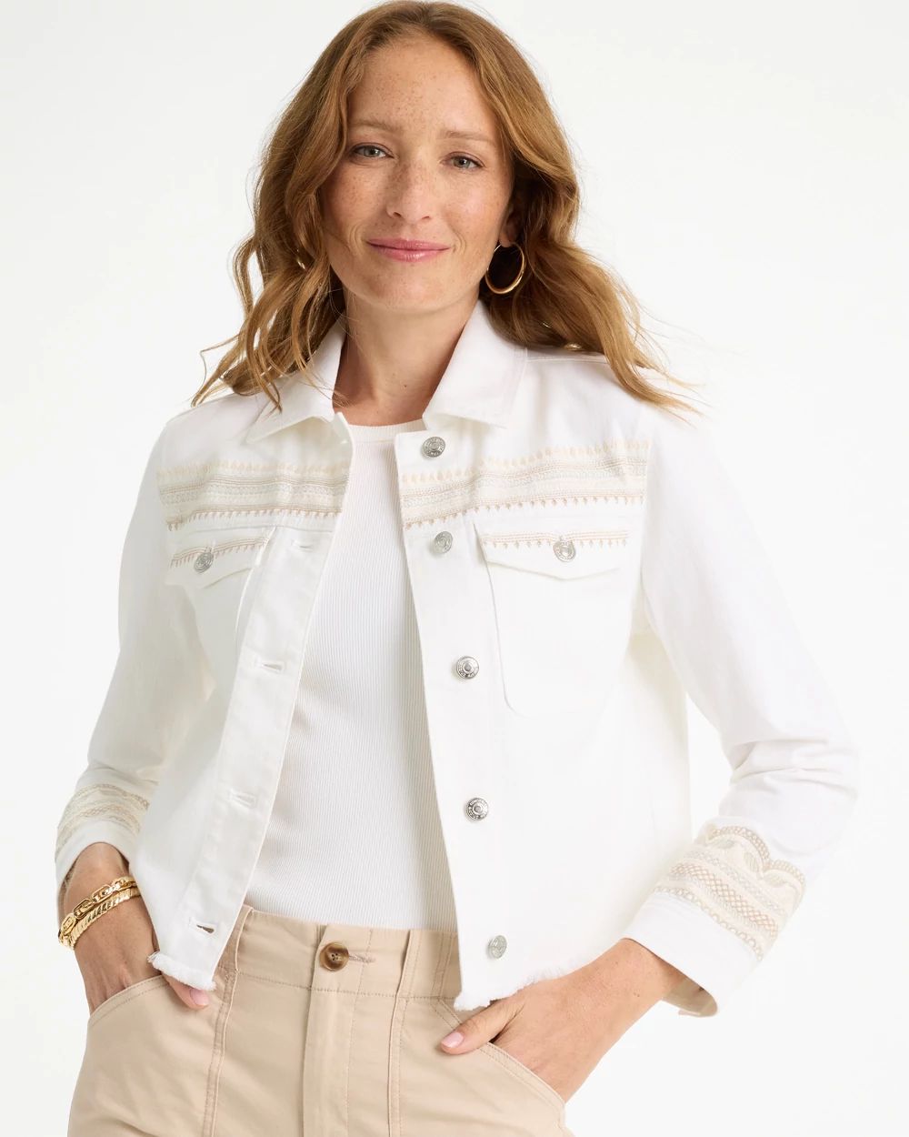 Embroidered Cropped Denim Trucker Jacket