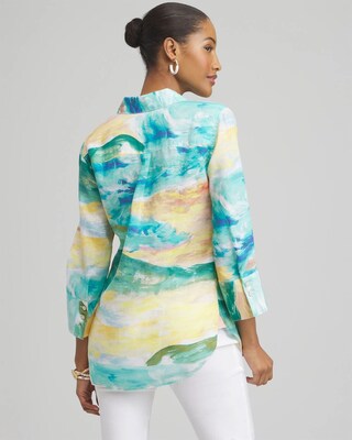 No Iron™ Linen Watercolor 3/4 Sleeve Shirt