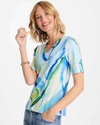 Printed Pima V-Neck Tee