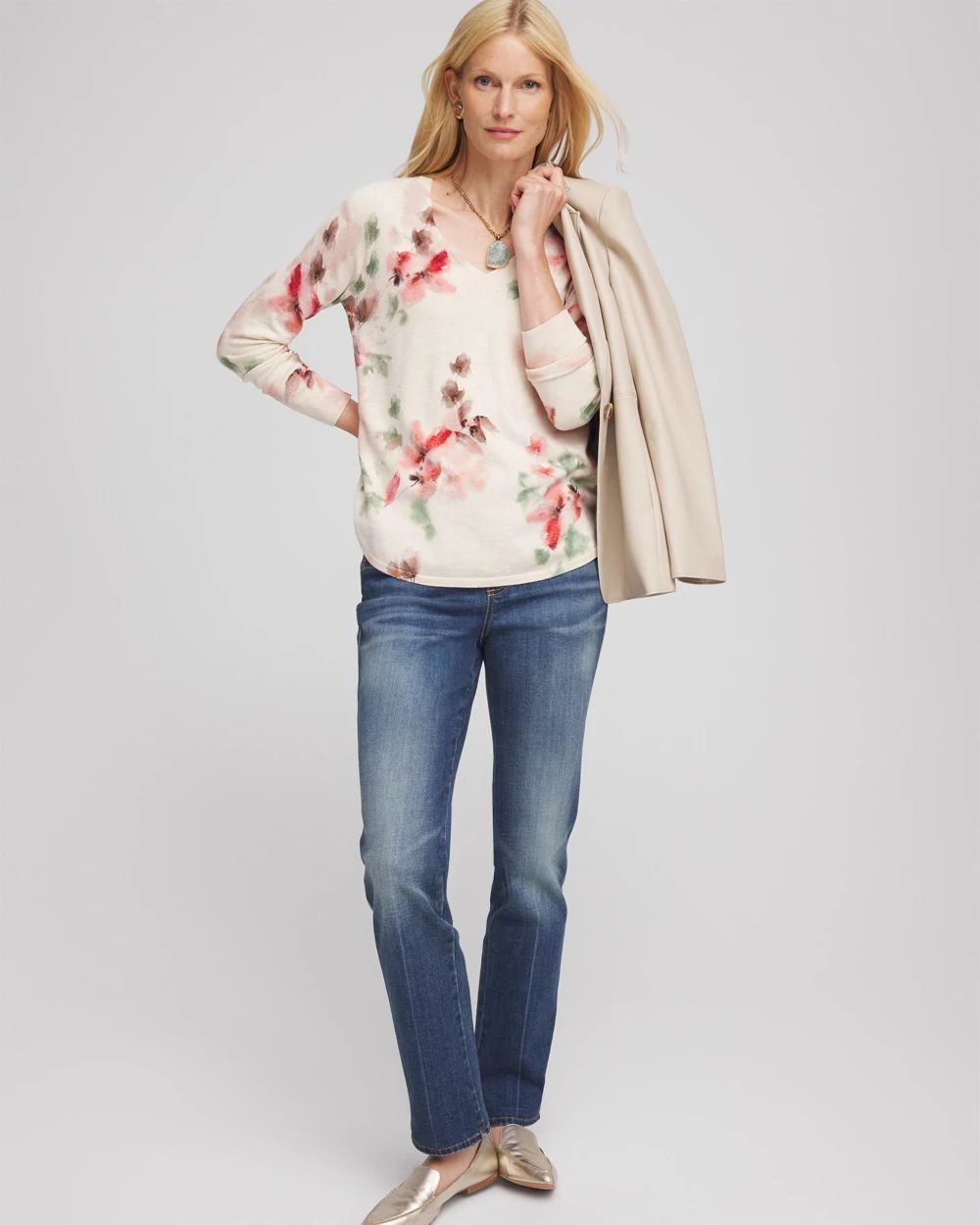 Ella Flowers & Cream Pullover Sweater click to view larger image.
