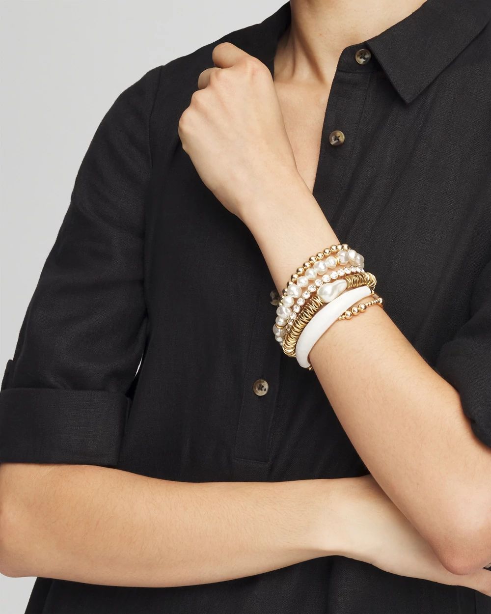 Modern Pearl Gold Tone Hero Bracelet