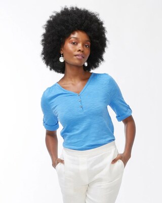 Henley Elbow Sleeve Slub Tee