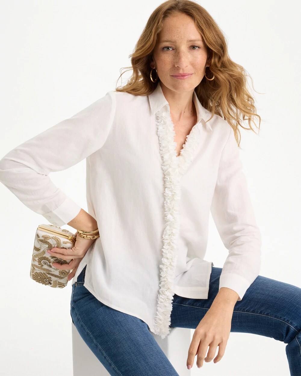 Linen Flower Embellished Blouse