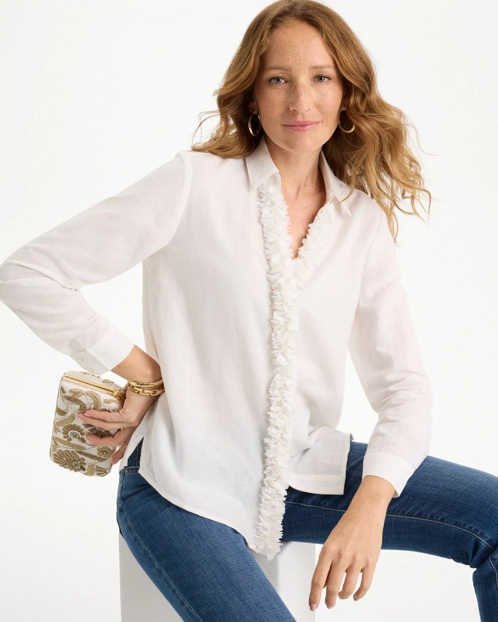 Linen Flower Embellished Blouse click to view larger image.