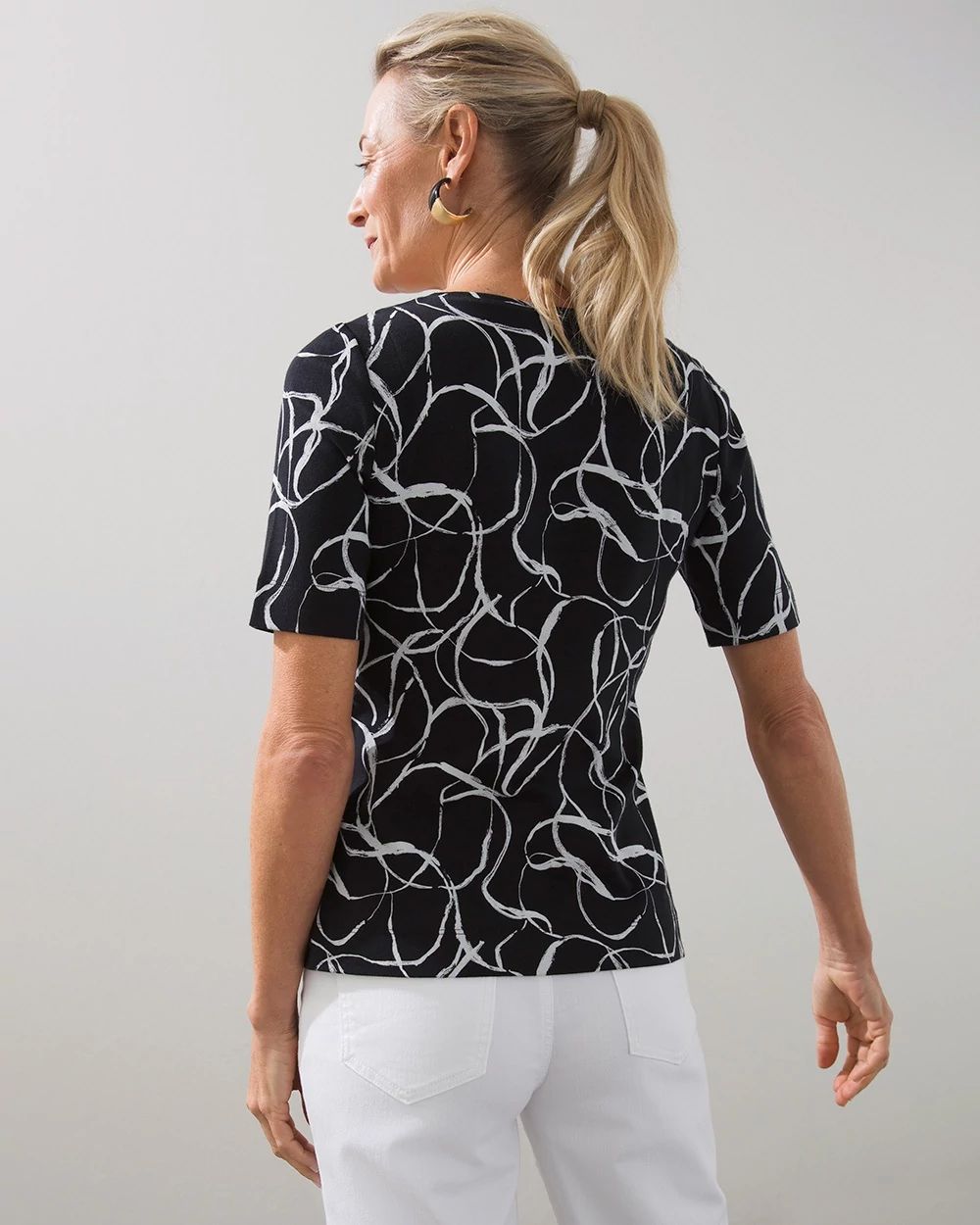 Pima Abstract Print Square Neck Tee