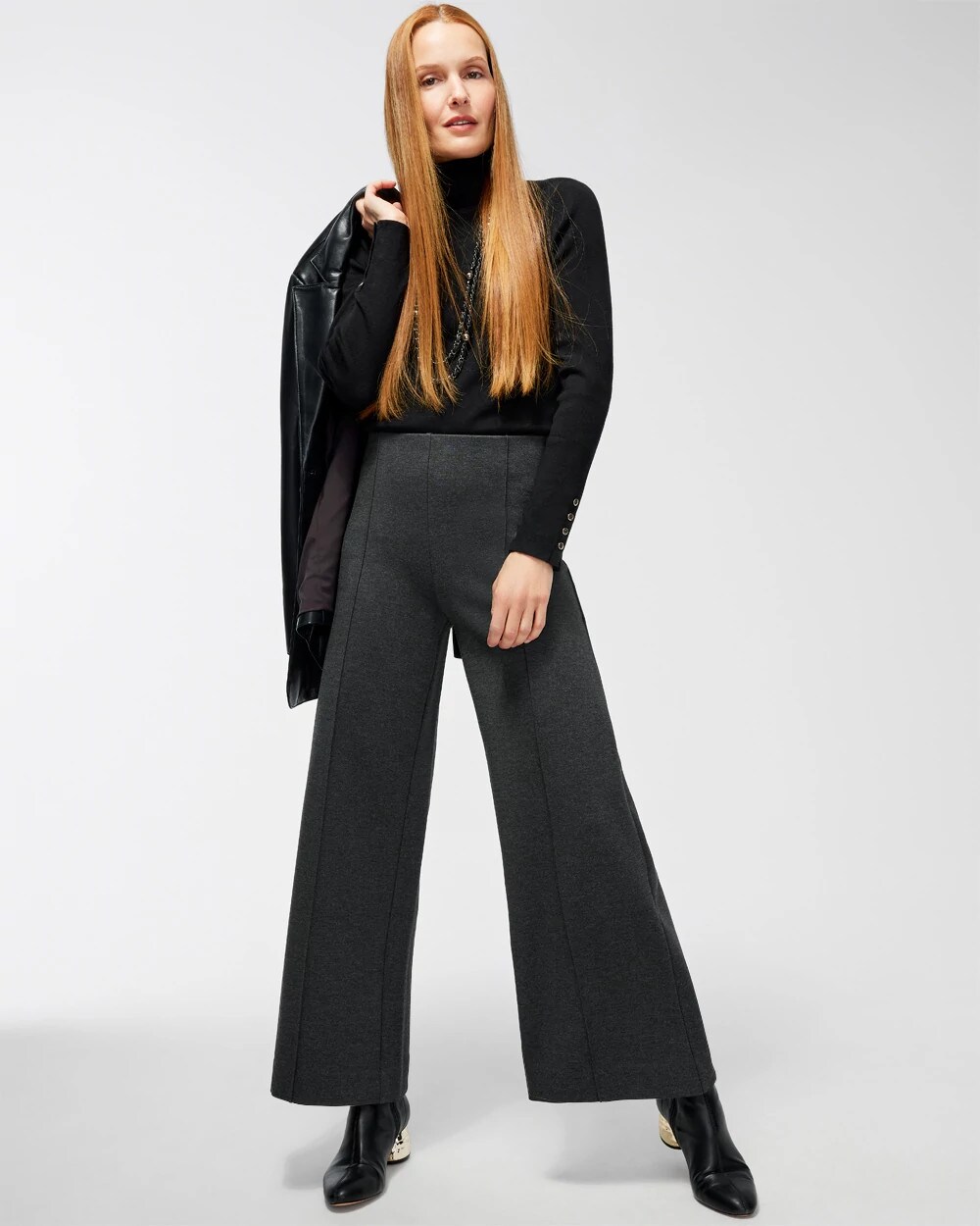 Ponte Pintuck Wide Leg Ankle Pants