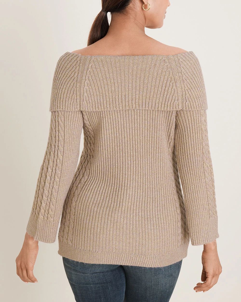 Off-the-Shoulder Cable-Knit Sweater