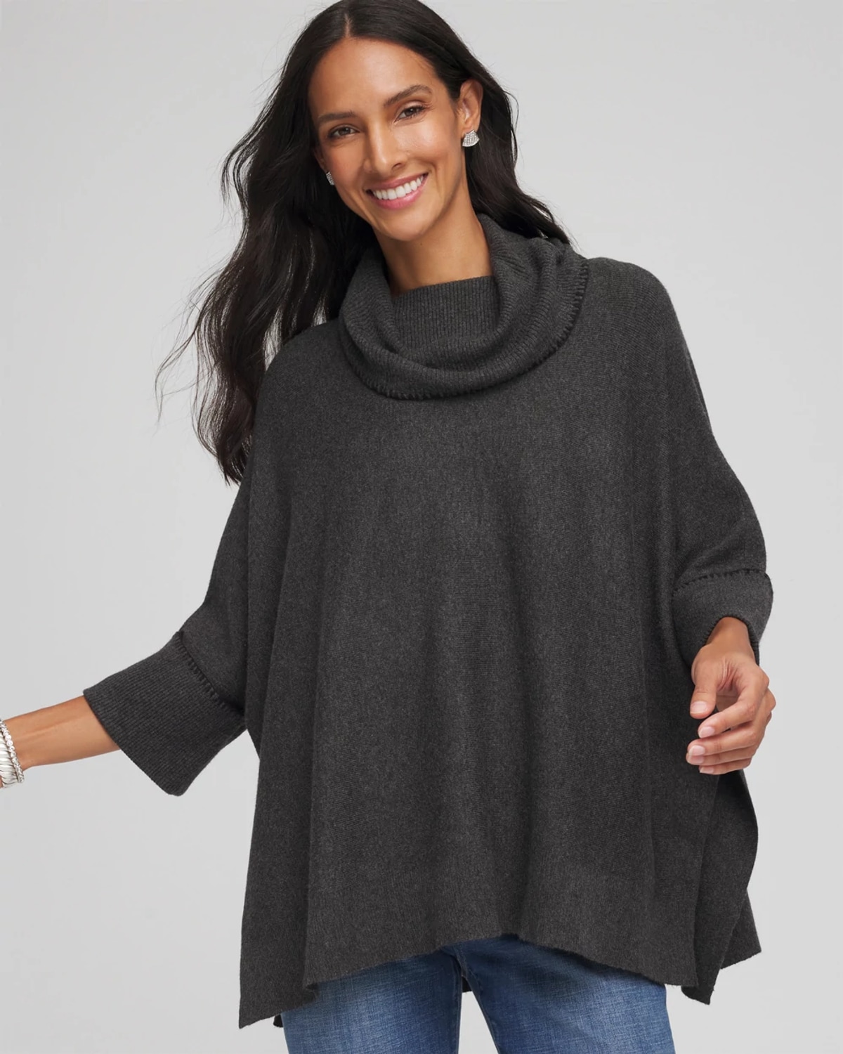 Chico's Cowlneck Poncho In Gray In Gray