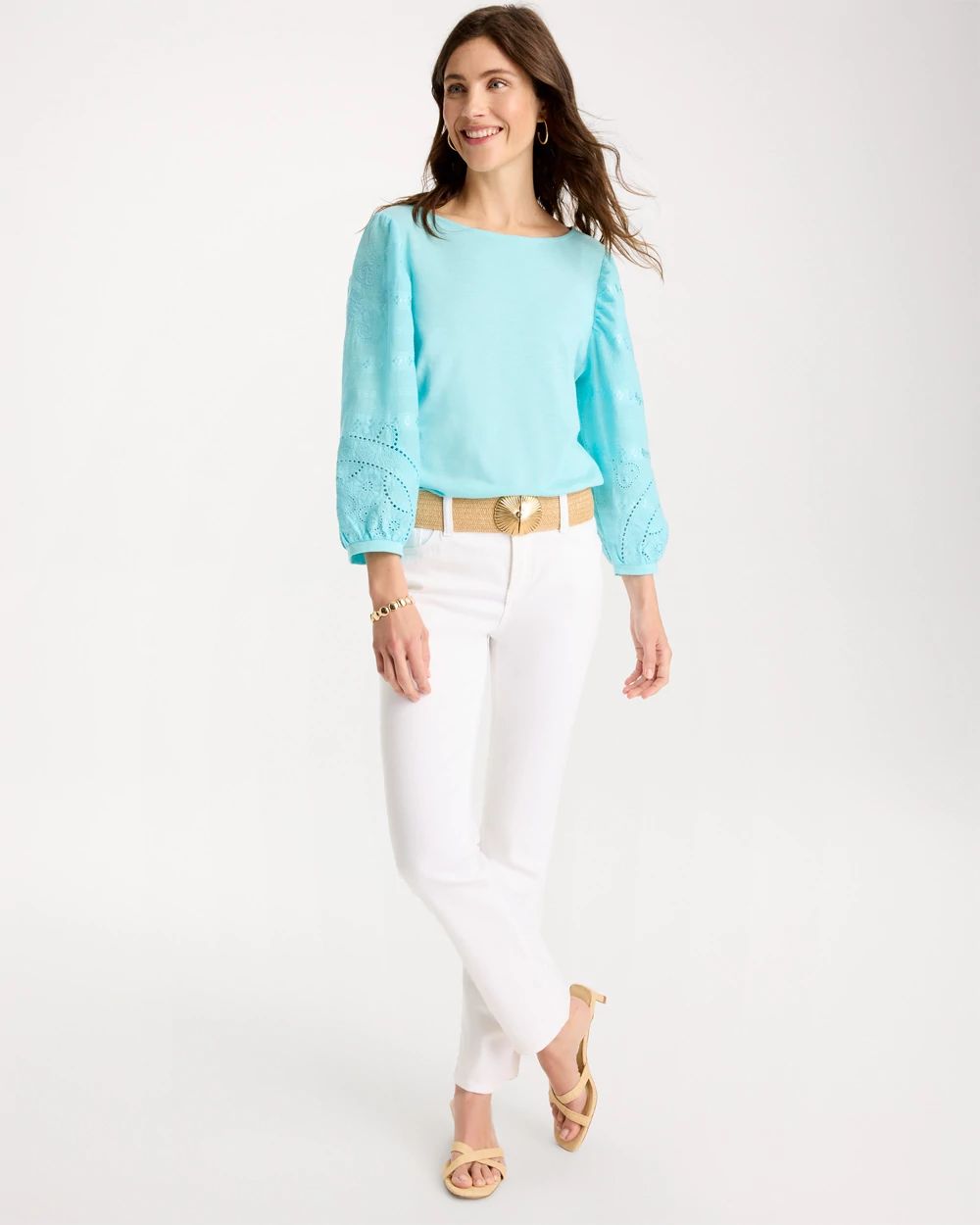 Cotton Eyelet Sleeve Tee click to view larger image.