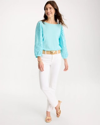 Cotton Eyelet Sleeve Tee click to view larger image.
