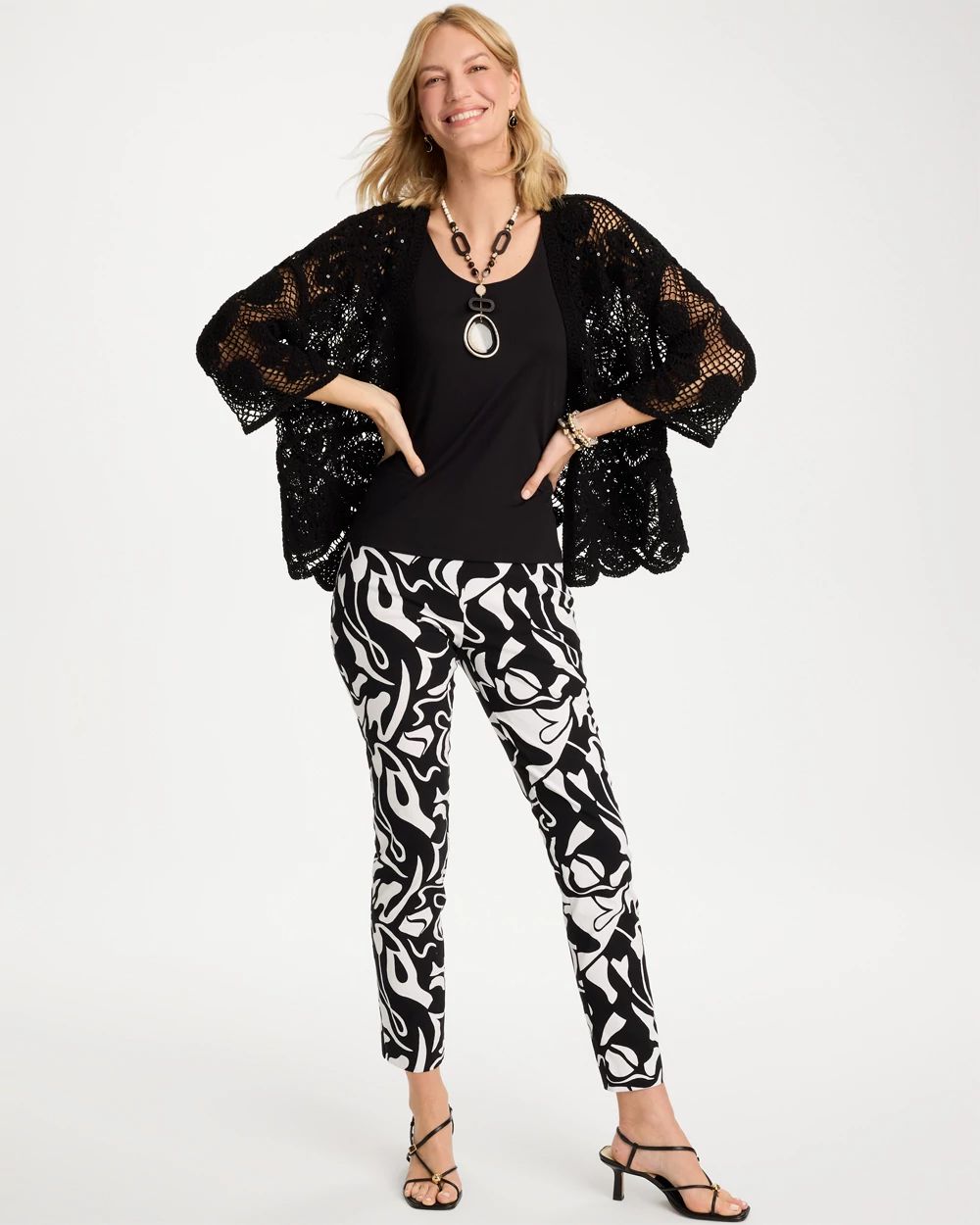 Crochet Lace Sequin Short Kimono click to view larger image.