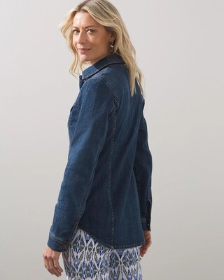 Mid Length Shirt Tail Denim Jacket