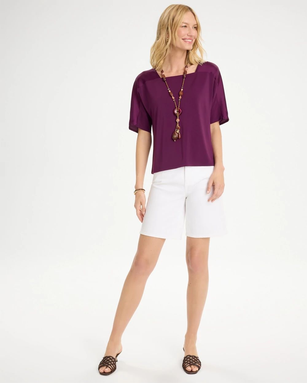 Jersey Satin Trim Elbow Tee click to view larger image.