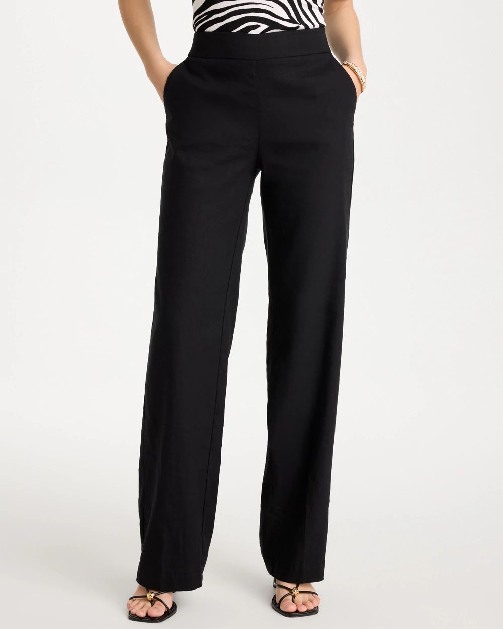 Petite Pull-On Wide-Leg Linen Pants