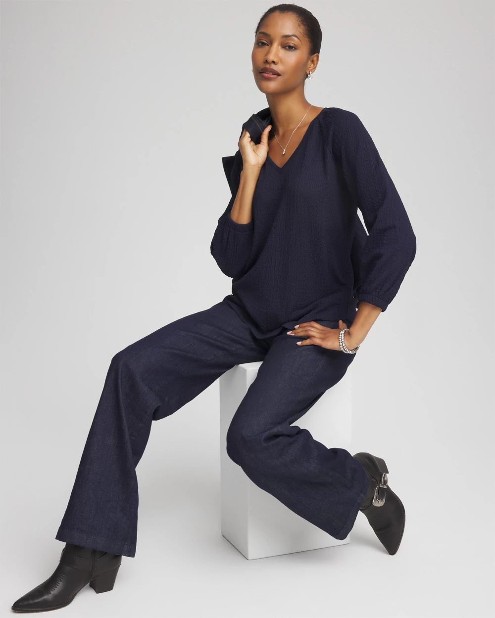 Textured Raglan V-Neck Top click to view larger image.