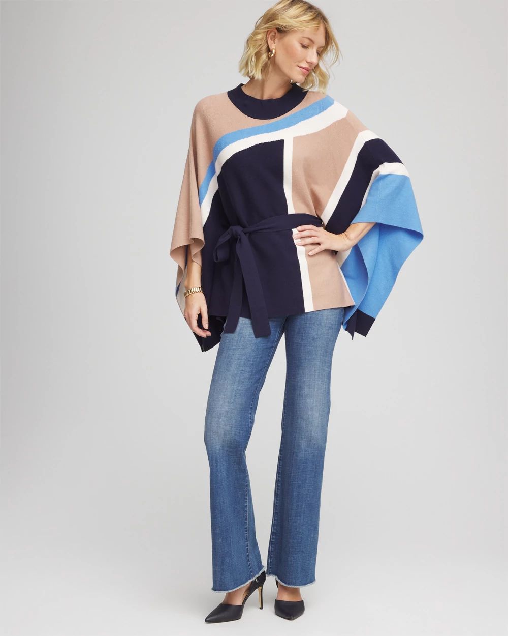 Belted Colorblock Poncho click to view larger image.