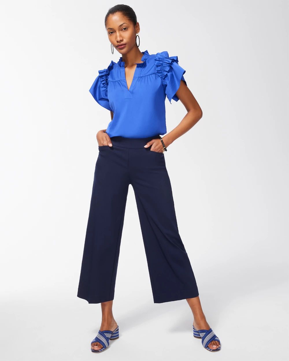 Poplin Ruffle Sleeve Top