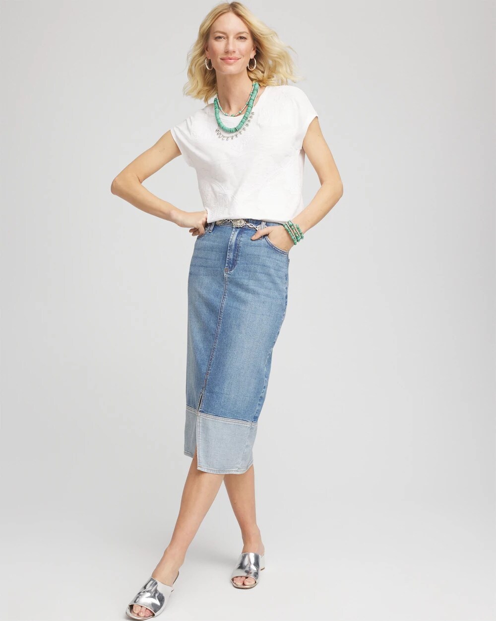 Colorblock High-Rise Denim Skirt