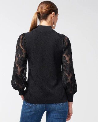 Woven Applique Sleeve Pullover