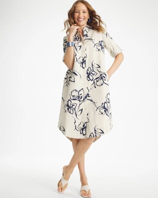 Printed Linen-Cotton Shirtdress click to view larger image.