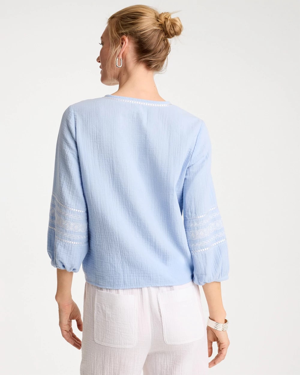 Cotton Gauze Tie-Front Blouse