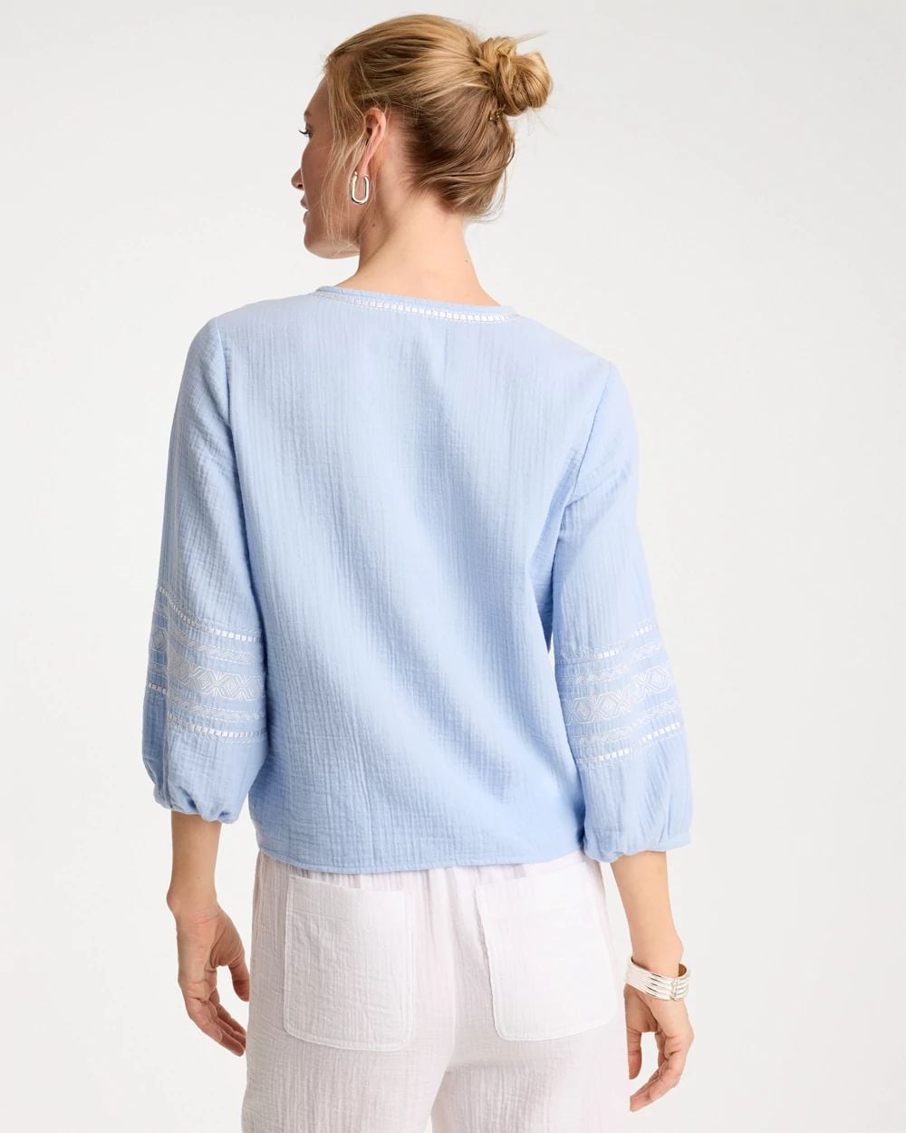 Cotton Gauze Tie-Front Blouse