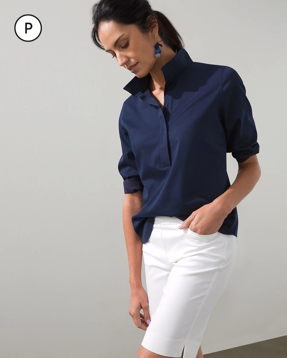 Petite No Iron Button Back Tunic