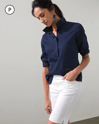 Petite No Iron Button Back Tunic