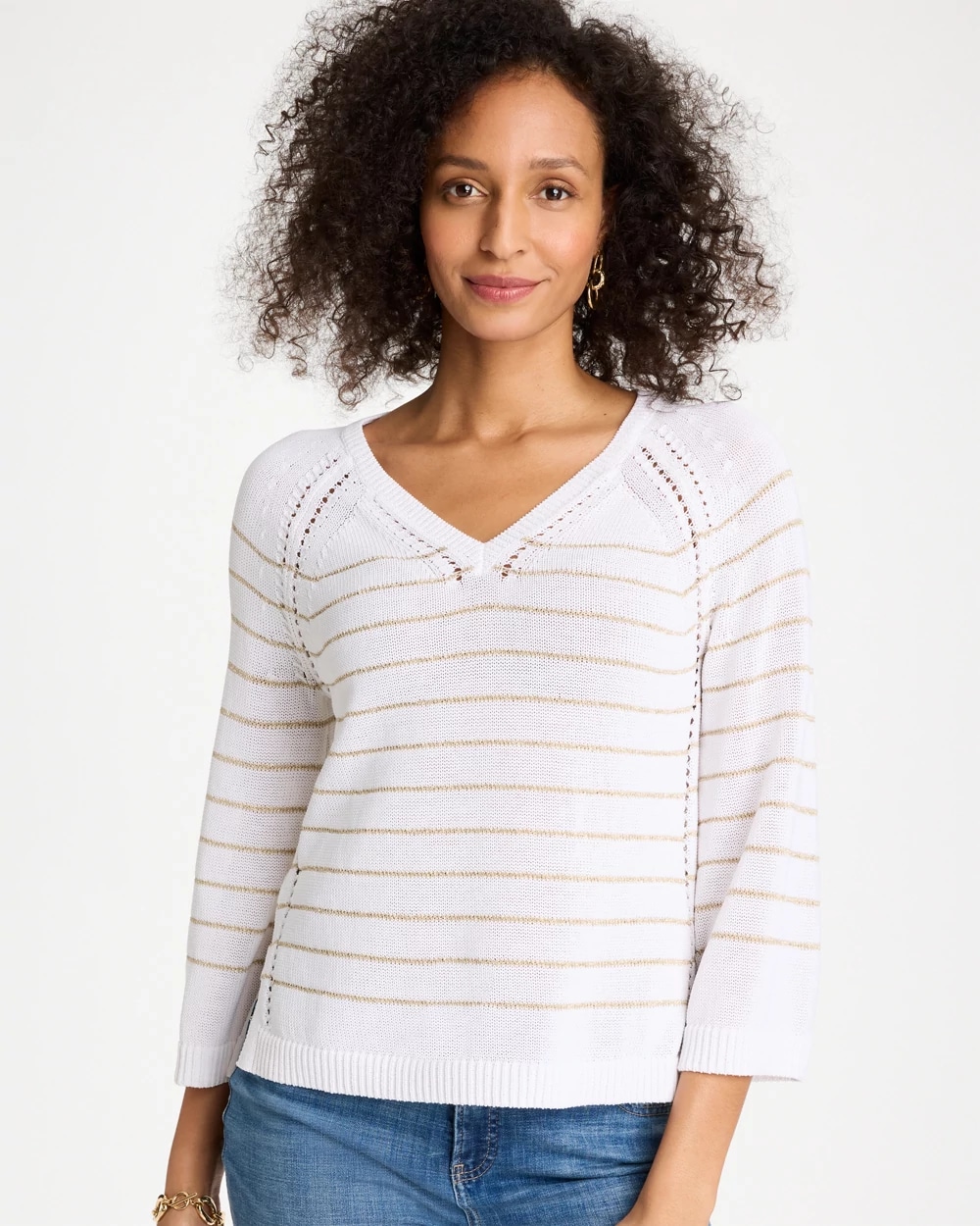 Metallic Striped Pullover Sweater
