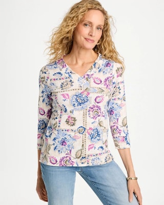 Printed V-Neck Pima Tee