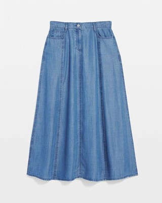 Tencel™ Denim Pull-On Pleated Midi Skirt click to view larger image.