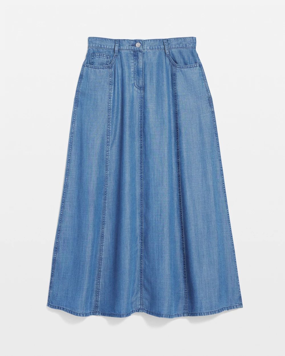 Tencel™ Denim Pull-On Pleated Midi Skirt