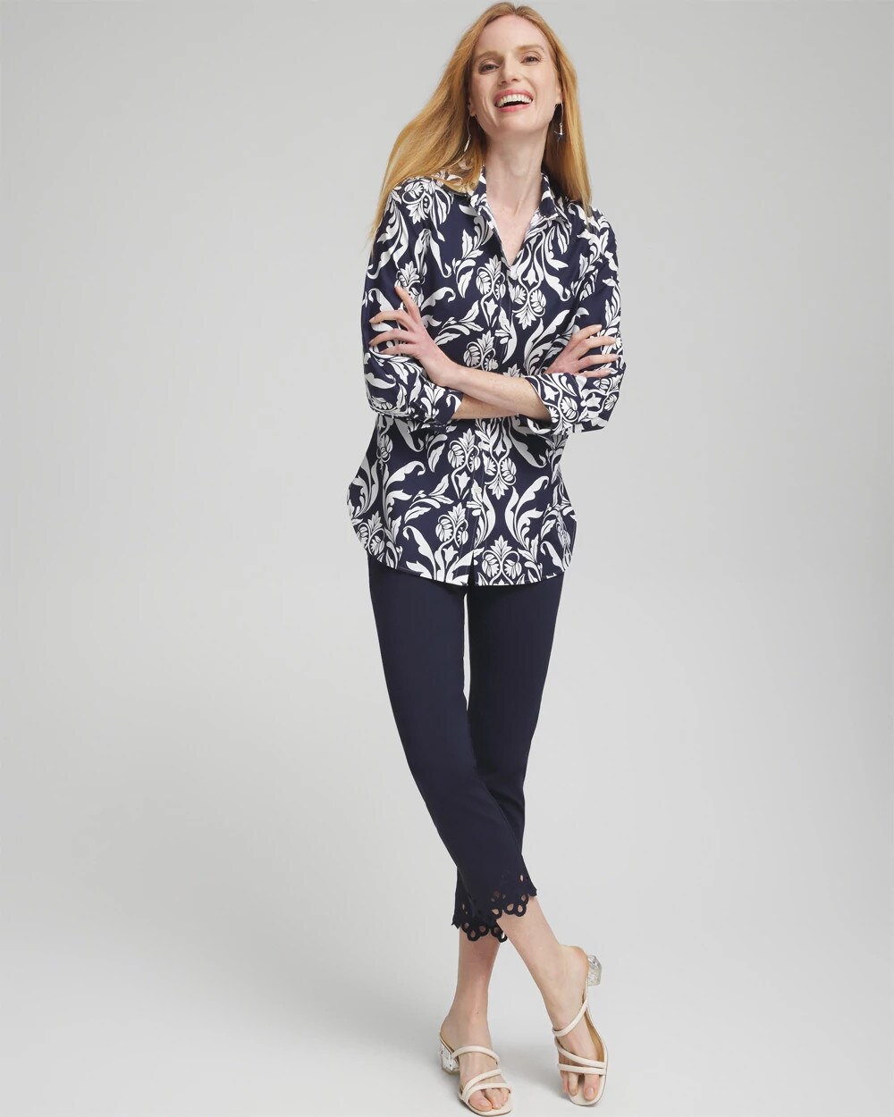 Brigitte Eyelet Hem Slim Cropped Pants