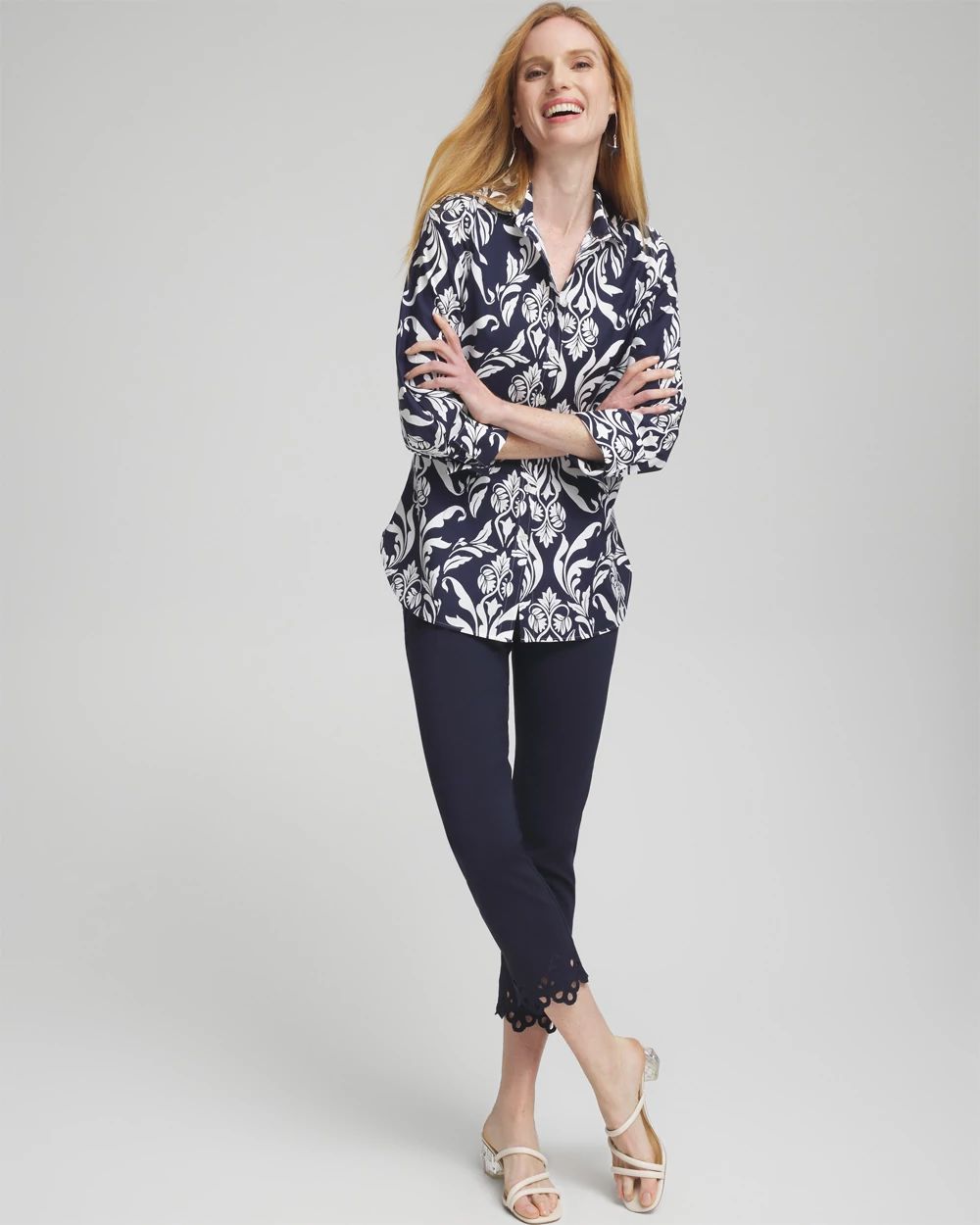 Brigitte Eyelet Hem Slim Cropped Pants click to view larger image.