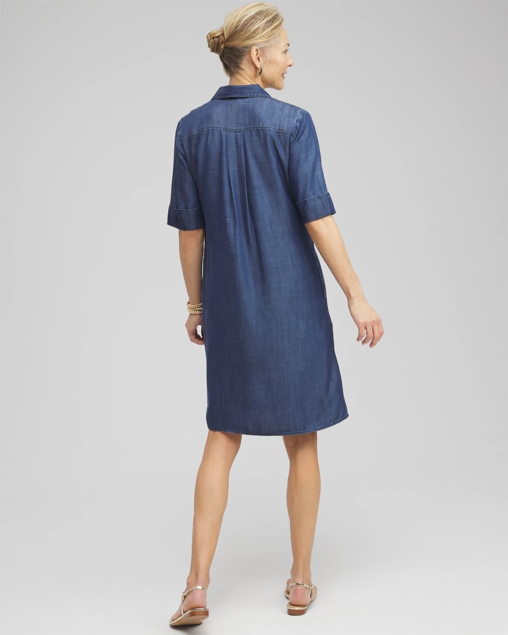 Elbow Sleeve Popover Shirt Dress