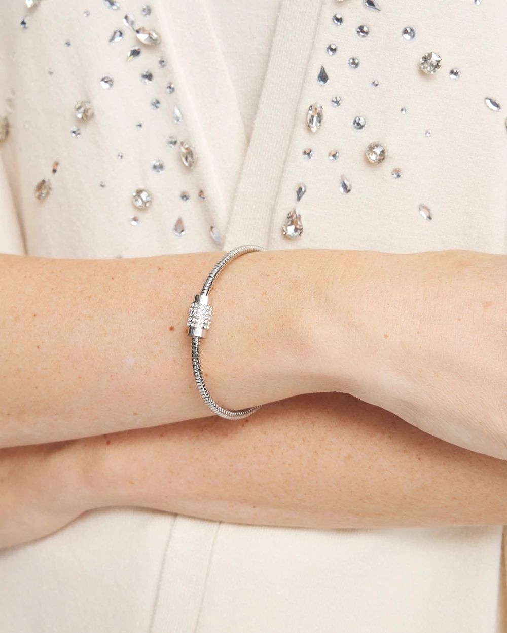 Silver Tone Pavé Barrel Bracelet