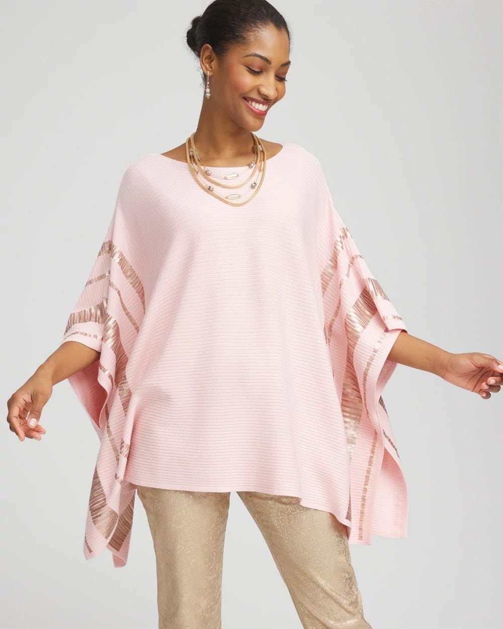 Sequin Striped Sweater Poncho