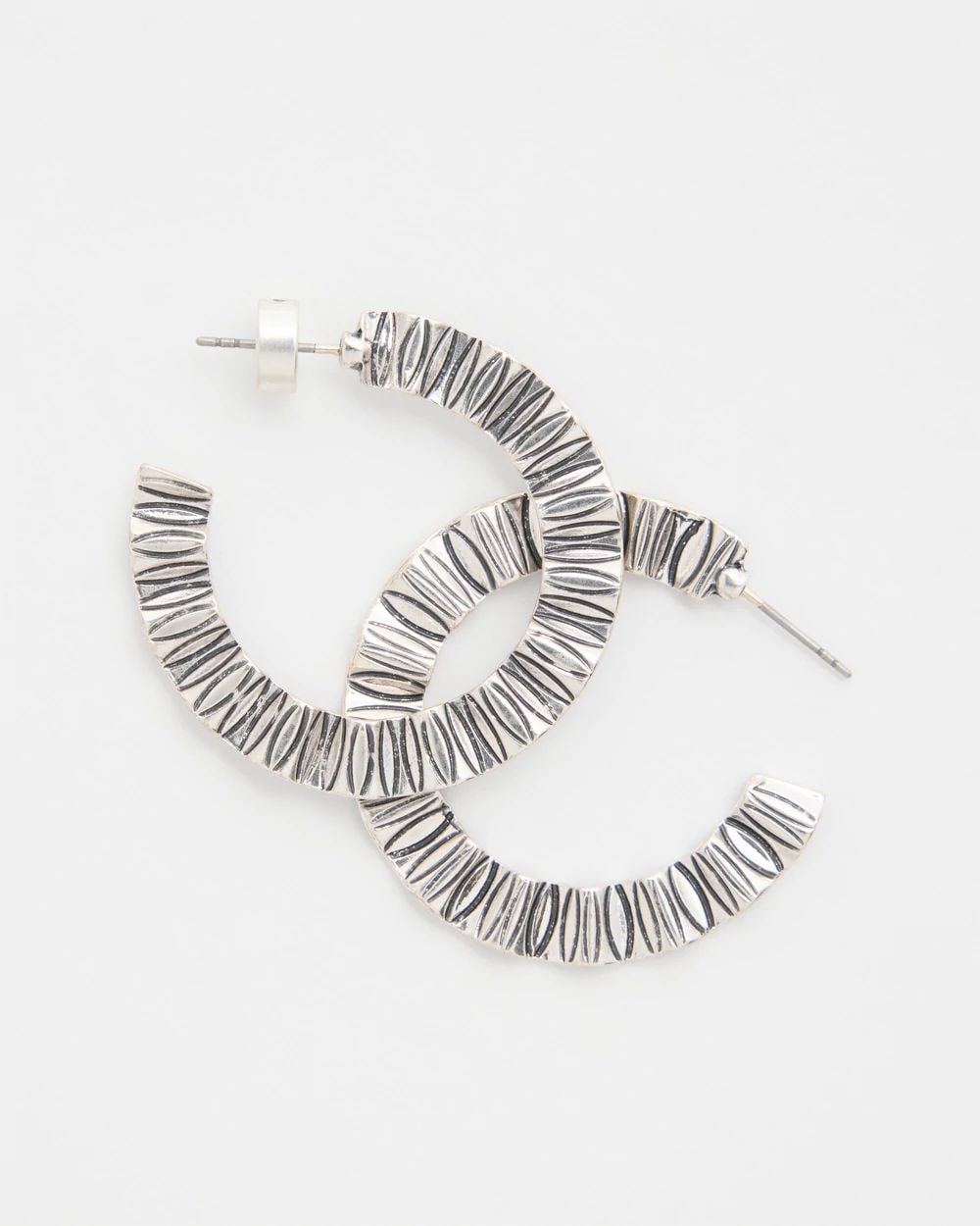 Crinkled Silvertone Hoop Earrings click to view larger image.