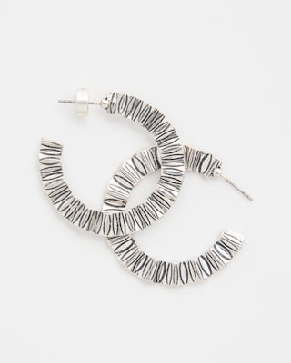 Crinkled Silvertone Hoop Earrings click to view larger image.