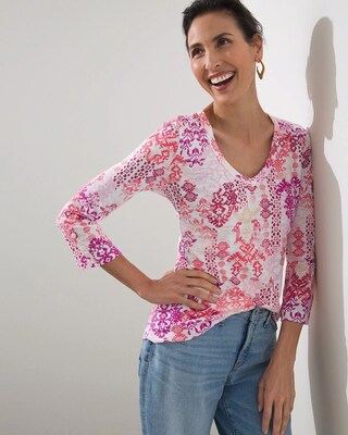 Ikat 3/4 Sleeve Rib Detail Slub Tee
