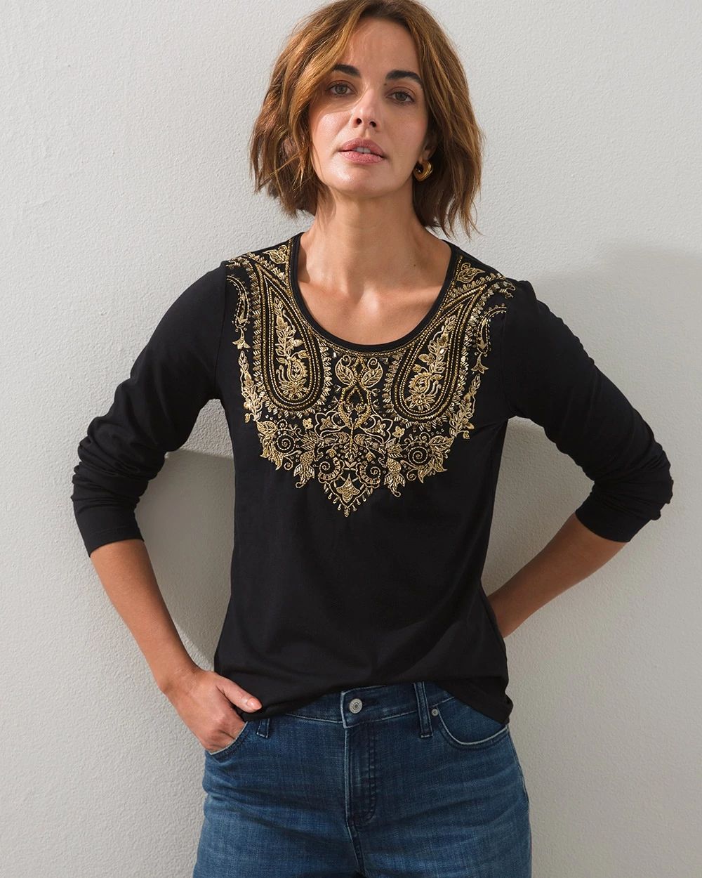Bling Neckline Long Sleeve Tee