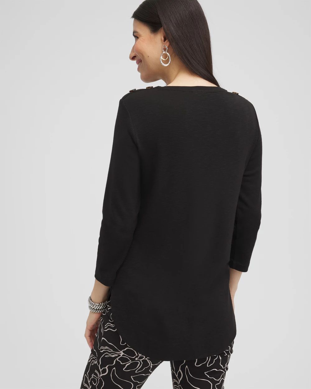 Button Trim Ribbed Tunic