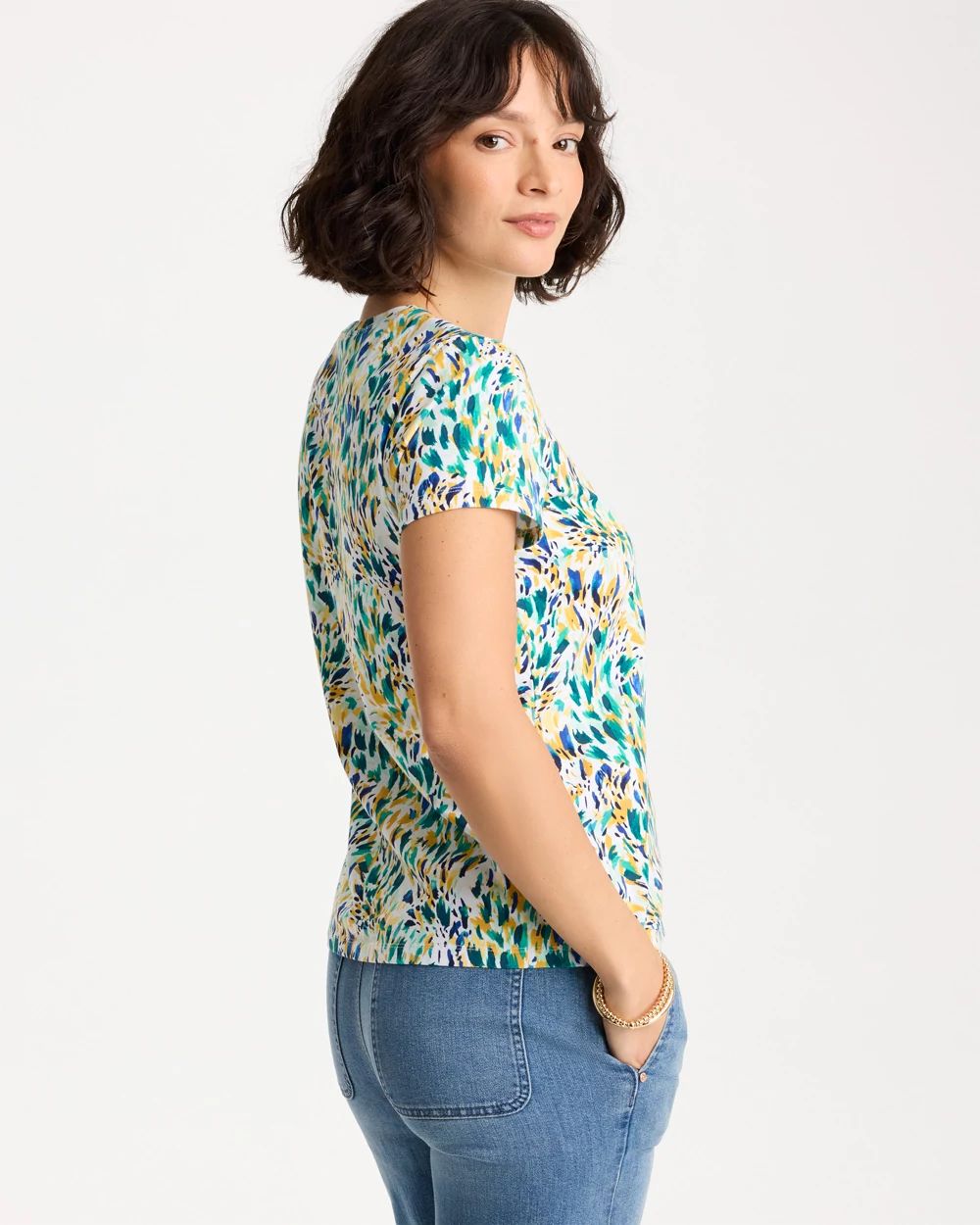 Printed Cotton Stretch Cap-Sleeve Tee click to view larger image.