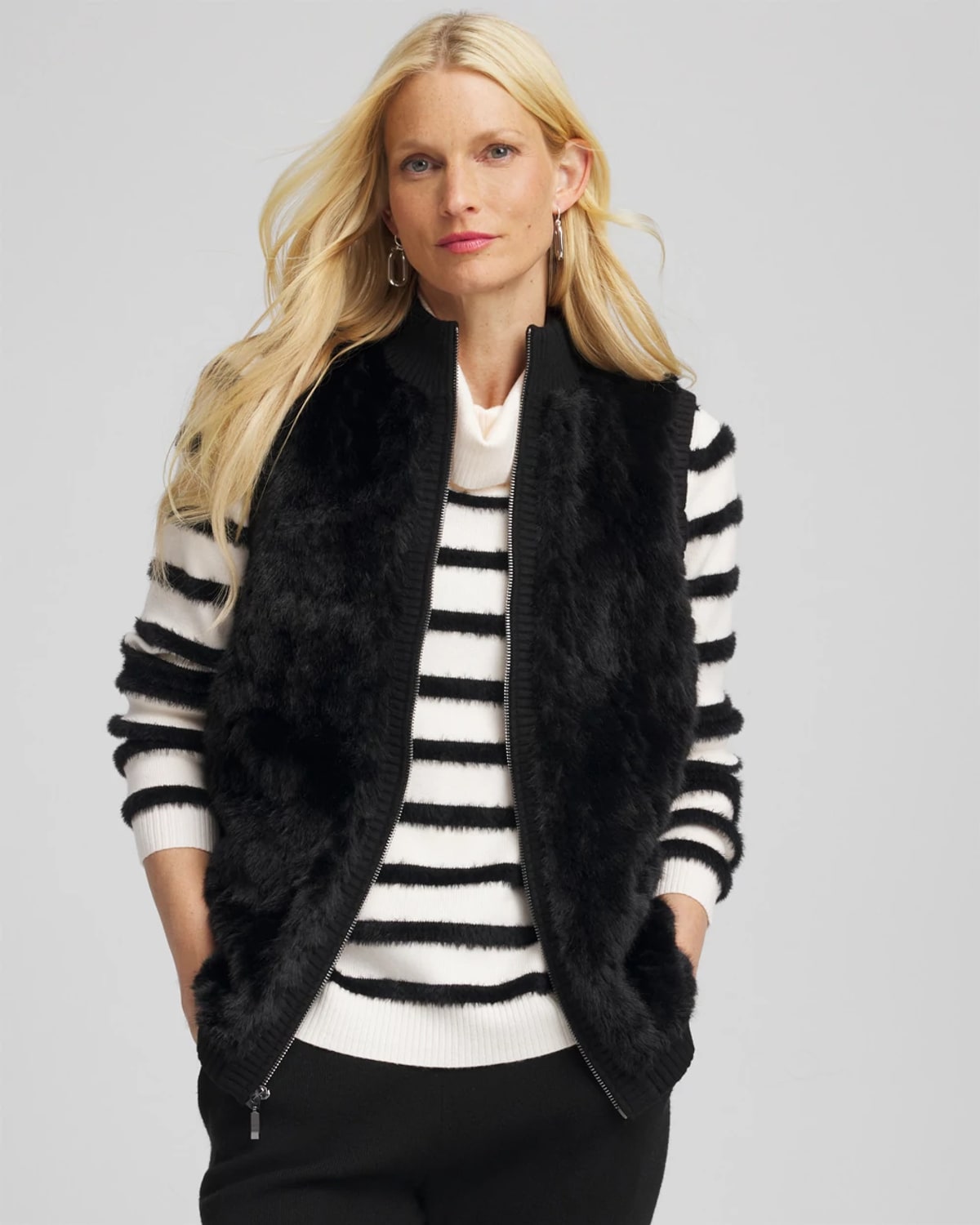 Chico's Luxe Faux Fur Jacket In Black In Black