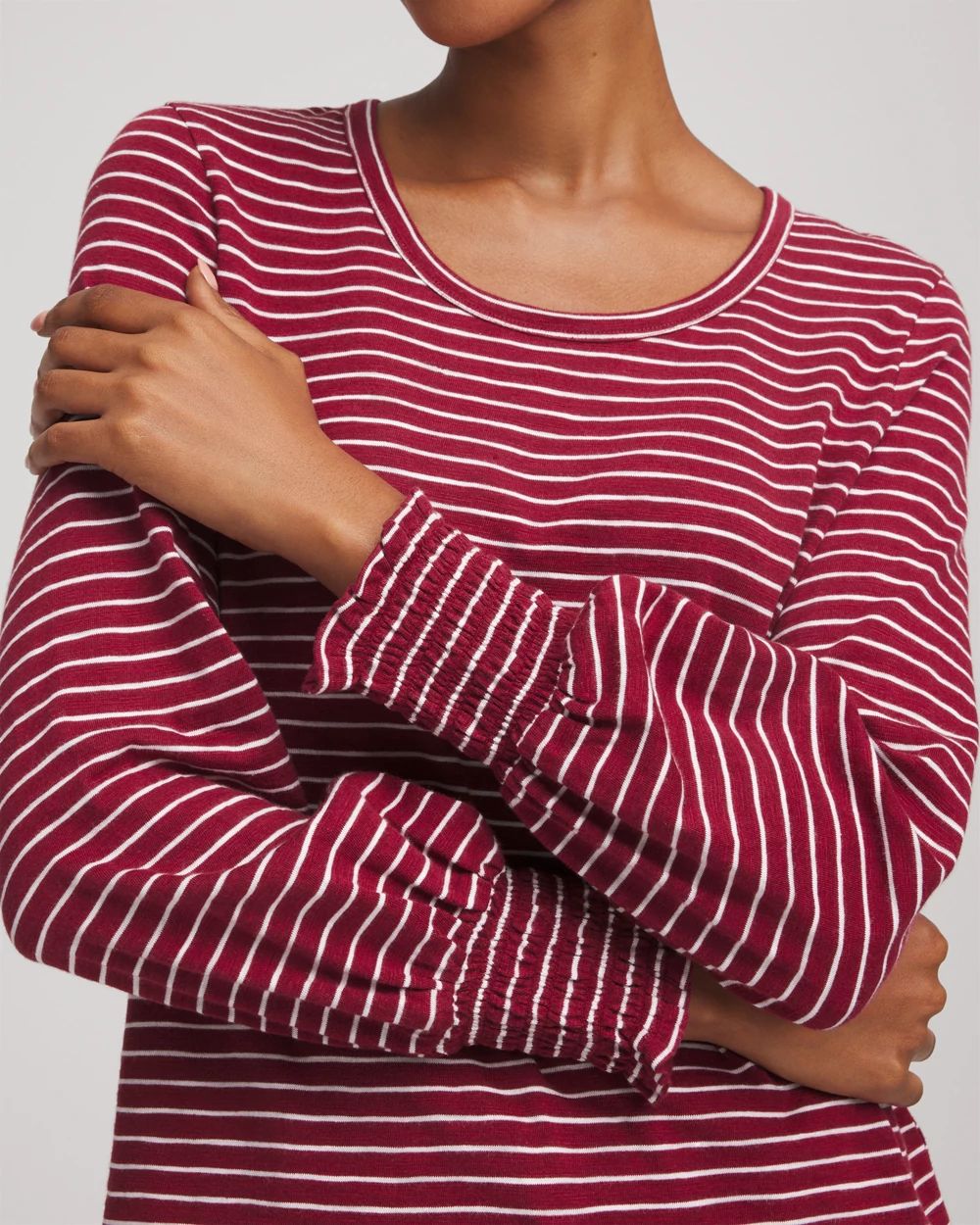 Smocked-Sleeve Cotton-Slub Tee click to view larger image.