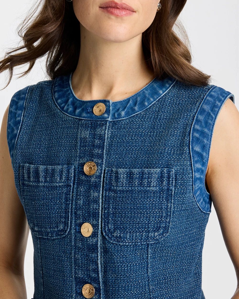 Tweed Mixed Denim Vest click to view larger image.