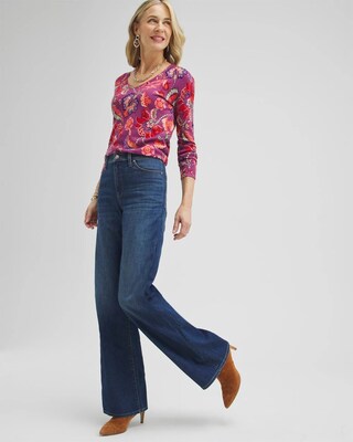Spun Rayon Floral V-neck Pullover