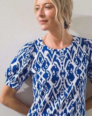 Blue Ikat Puff Sleeve Slub Tee